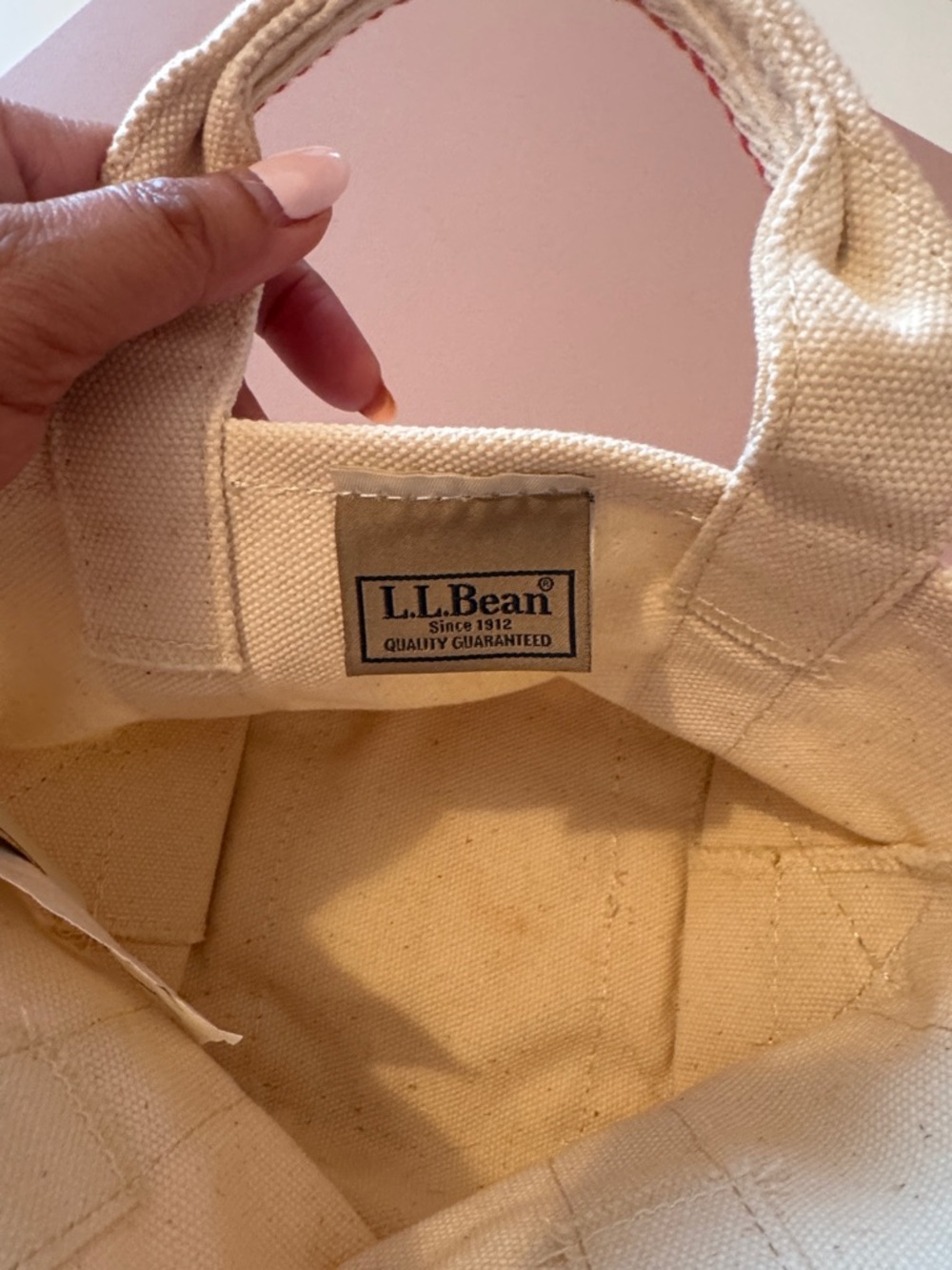 L.L. Bean Cream Canvas Tote with Red-Trim Handles - Picture 2 of 5